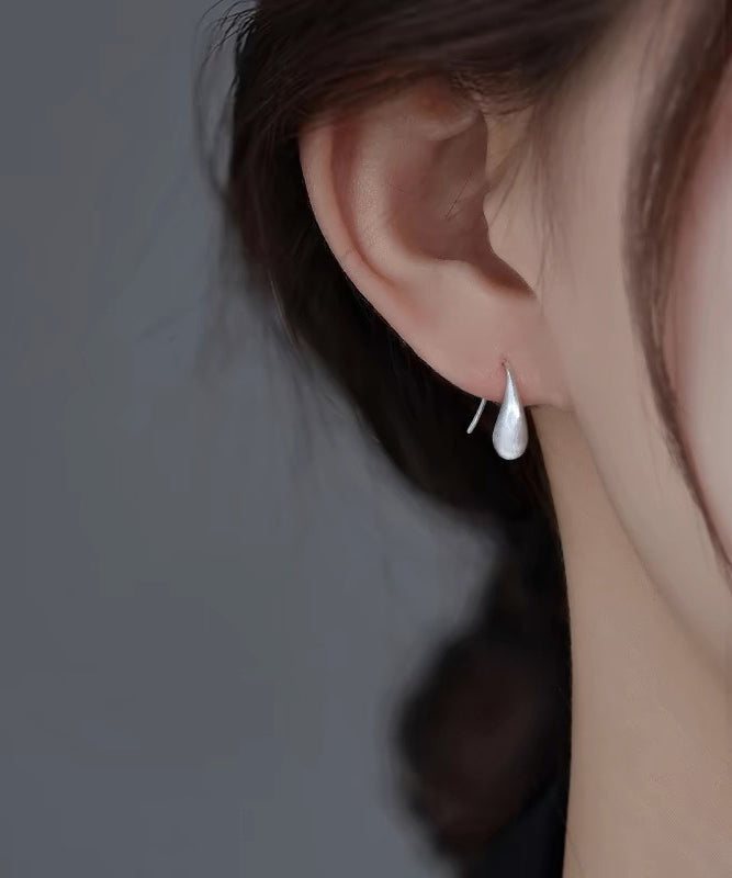Silver Water Drop Hoop Classy Sterling White Earrings