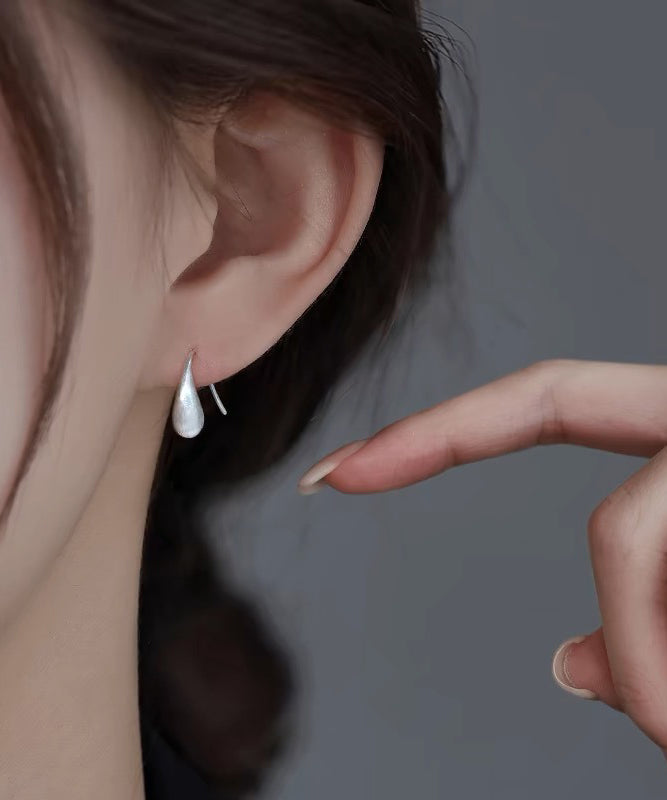 Silver Water Drop Hoop Classy Sterling White Earrings