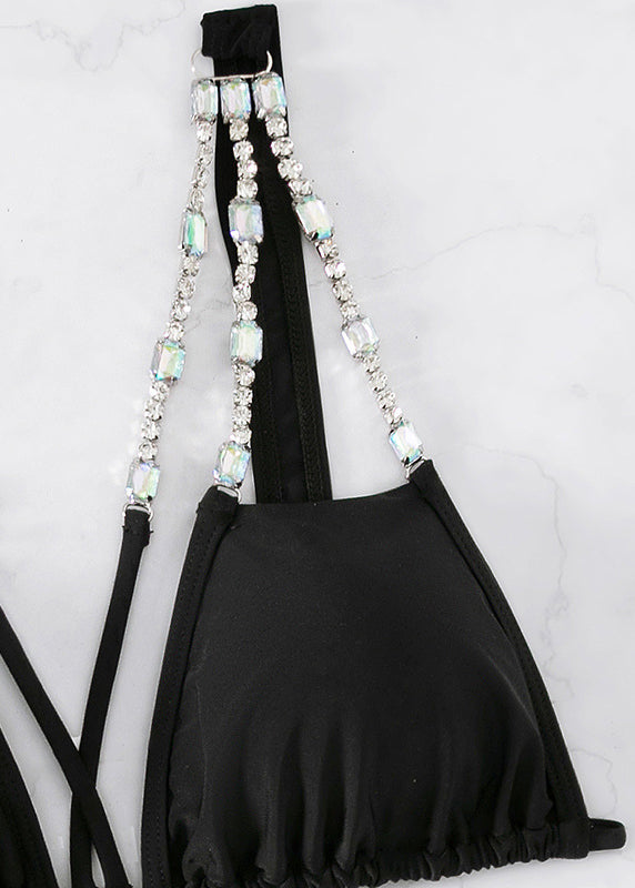 Zircon Black Club Lingerie Backless Set