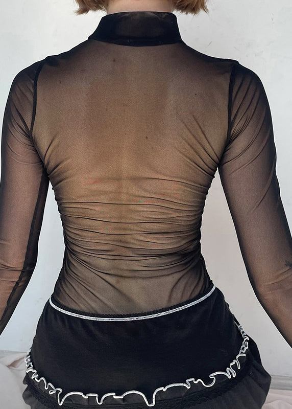 Sheer Club Patchwork Bodysuit Mesh Black