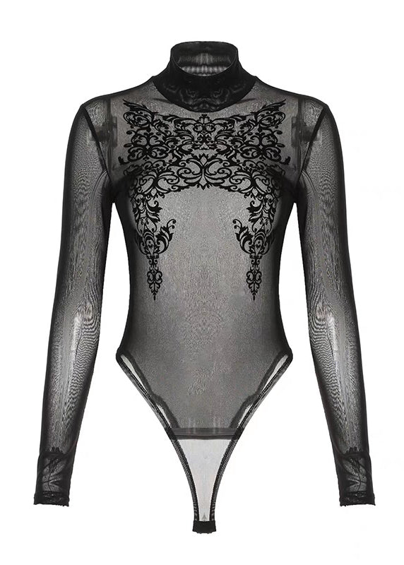 Sheer Club Patchwork Bodysuit Mesh Black
