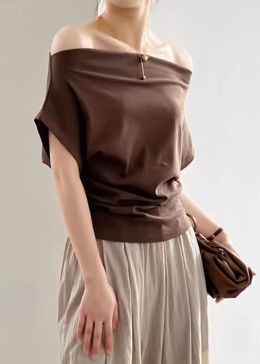 Summer Cold Solid T Cotton Shirts Coffee Shoulder