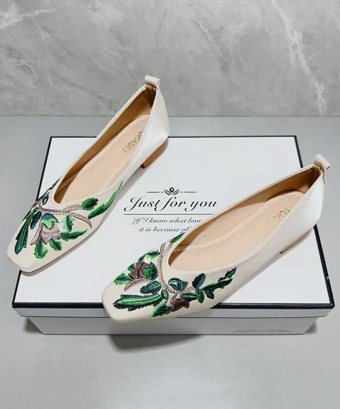 Feet Shoes Flat Comfortable Light Embroidered Green Splicing
