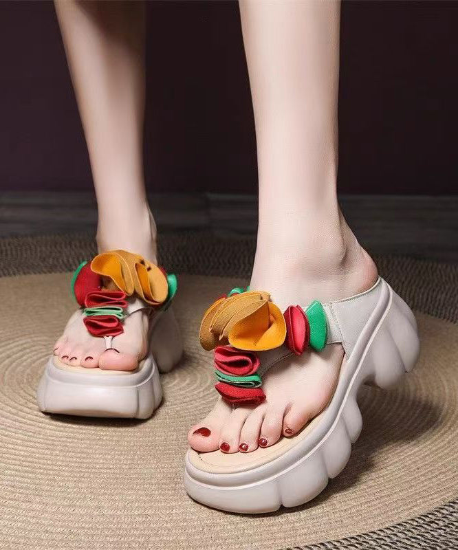 Comfortable Floral Flip Splicing Flops Platform Black Faux