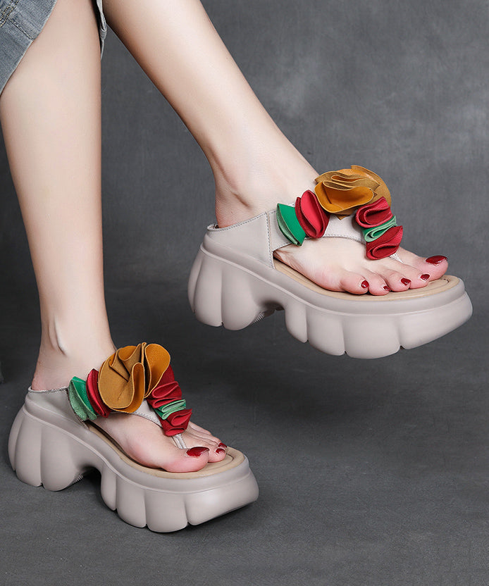 Comfortable Floral Flip Splicing Flops Platform Black Faux