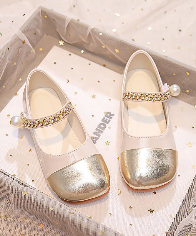 Buckle Kids Shoes Flat Comfy Beige Strap Leather Girls Feet Faux