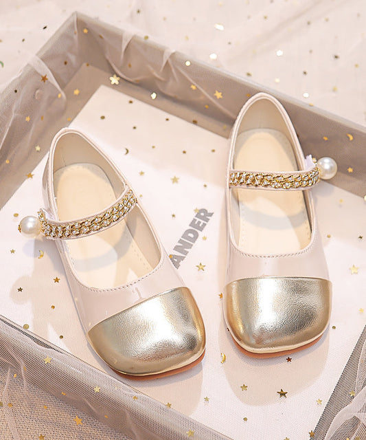 Buckle Kids Shoes Flat Comfy Beige Strap Leather Girls Feet Faux