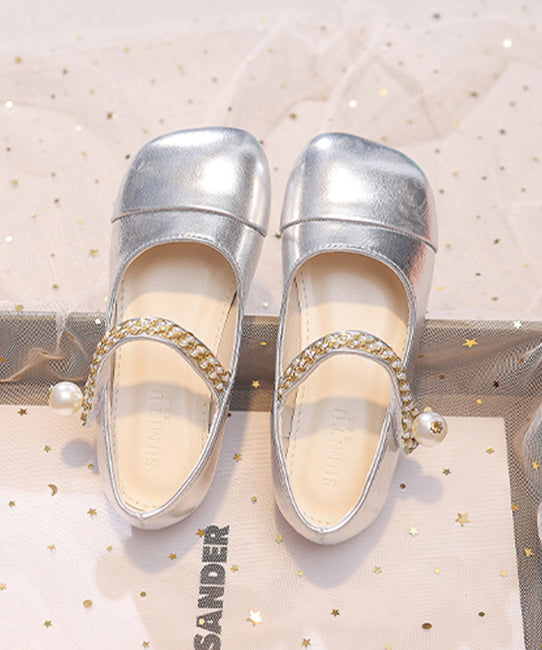 Buckle Kids Shoes Flat Comfy Beige Strap Leather Girls Feet Faux