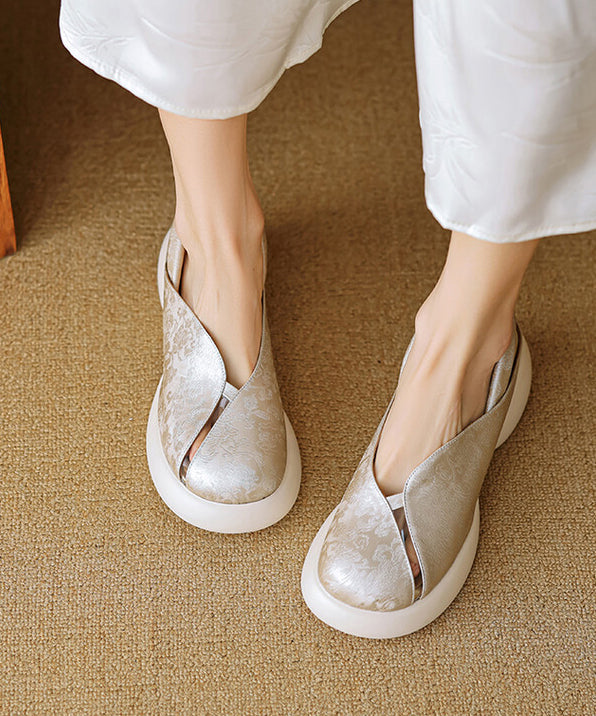 Sandals Cowhide Green Splicing Leather Out Chunky Hollow Comfy