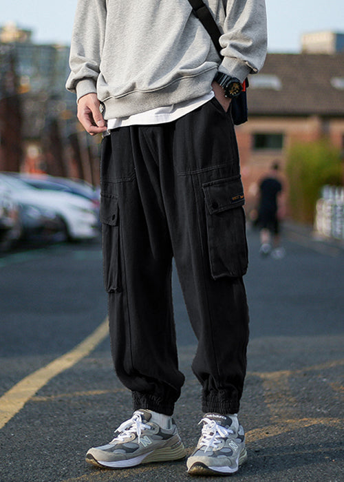 Waist Green Beam Men Cool Elastic Pockets Fleece Pants Army Warm