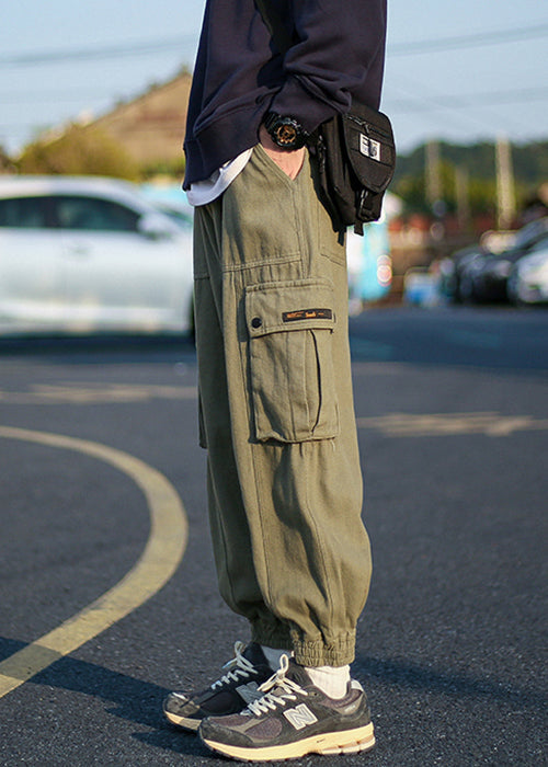 Waist Green Beam Men Cool Elastic Pockets Fleece Pants Army Warm