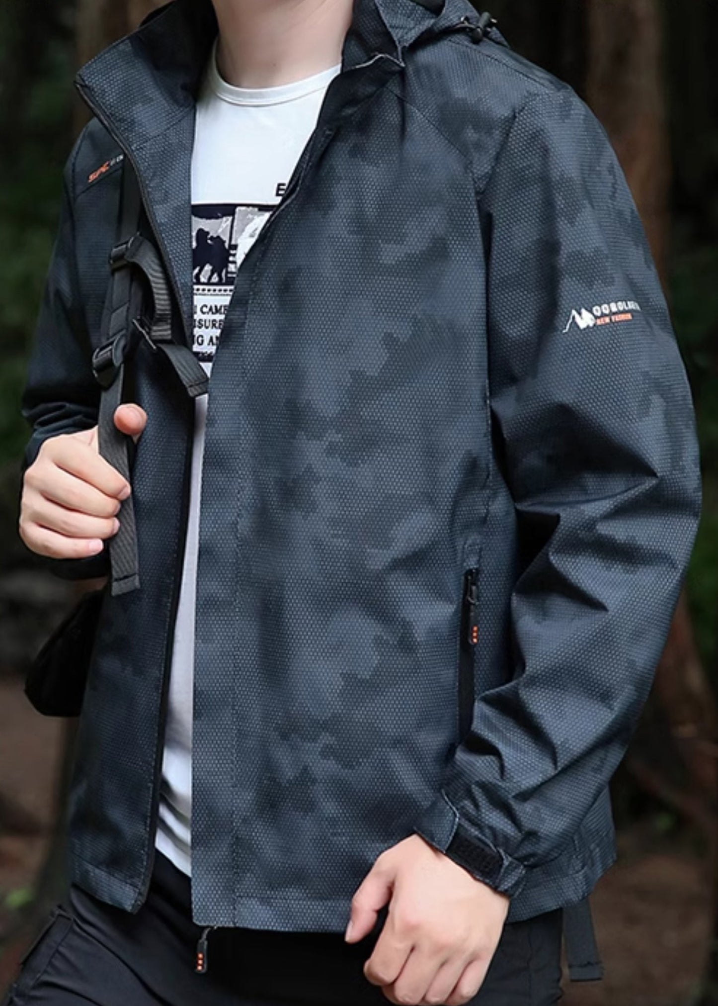 Men Hooded Spring Coat Cotton Black Cool Detachable Zippered