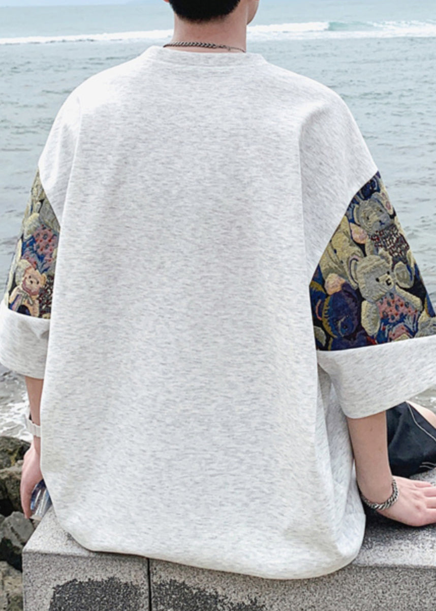 Shirts O Men's Cotton Embroideried Neck T Summer Black Cool