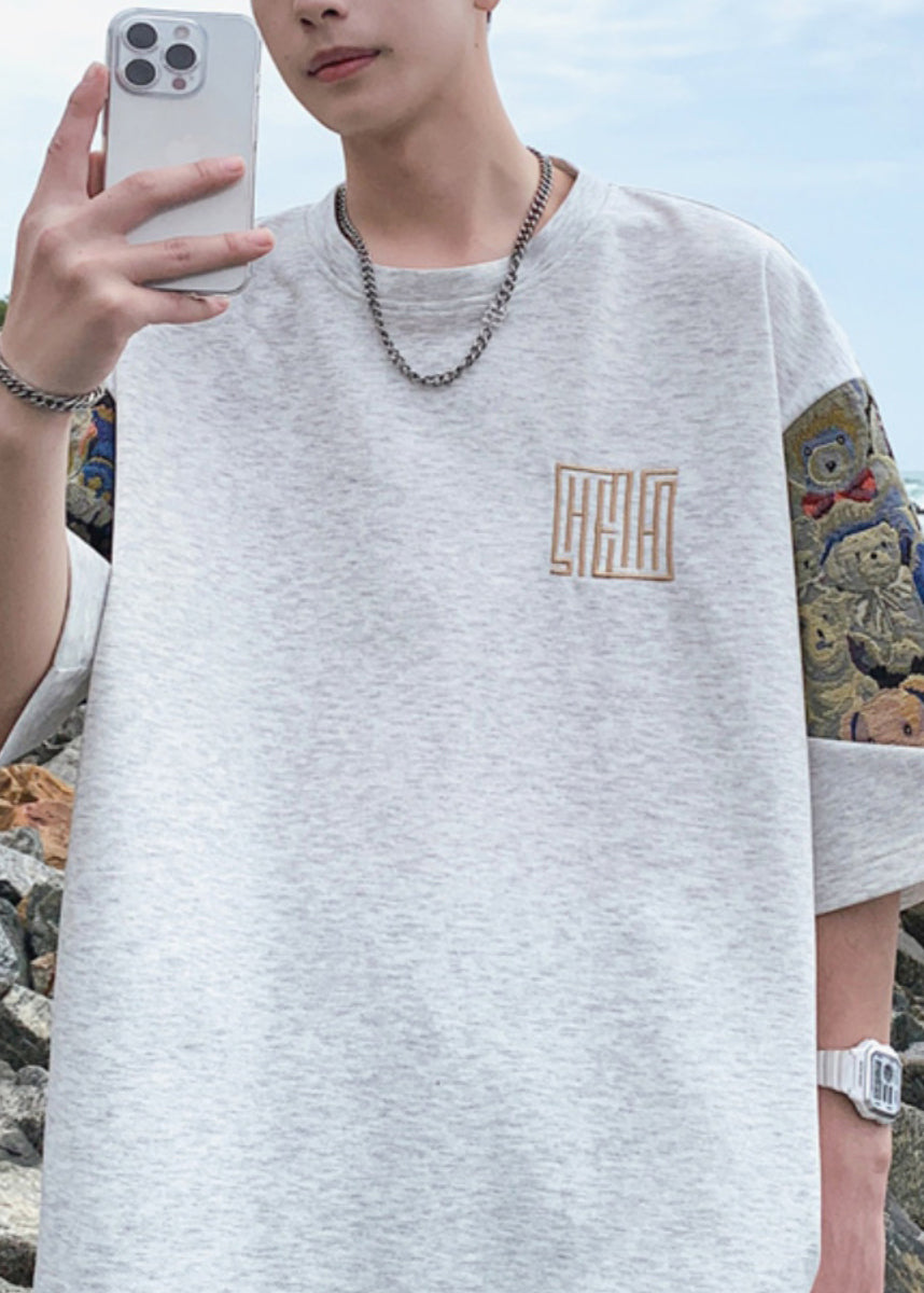 Shirts O Men's Cotton Embroideried Neck T Summer Black Cool