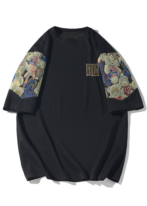 Shirts O Men's Cotton Embroideried Neck T Summer Black Cool