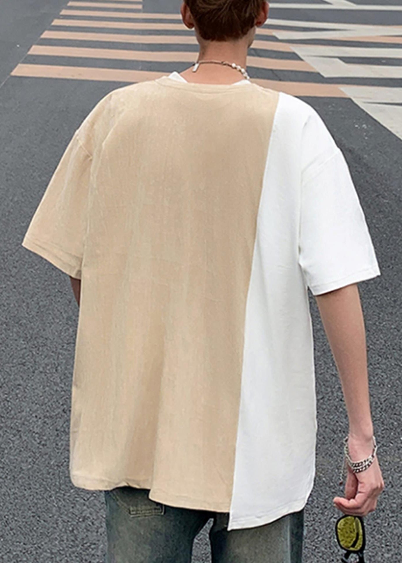 T Cool Men Half Pockets O Suede Shirts Neck Black Faux Patchwork