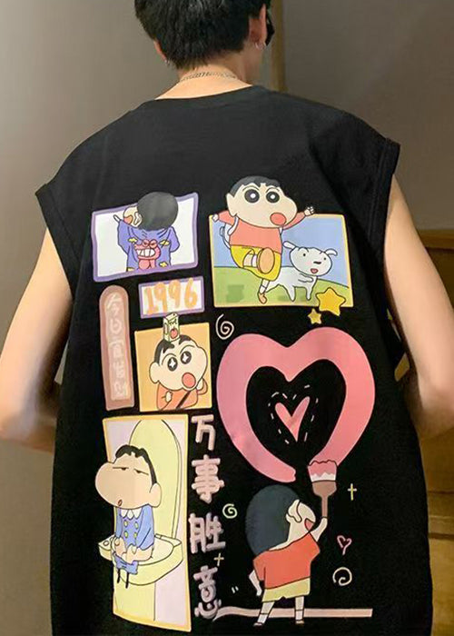 Print Summer Oversized Black Tanks Cotton Neck Cool O Men