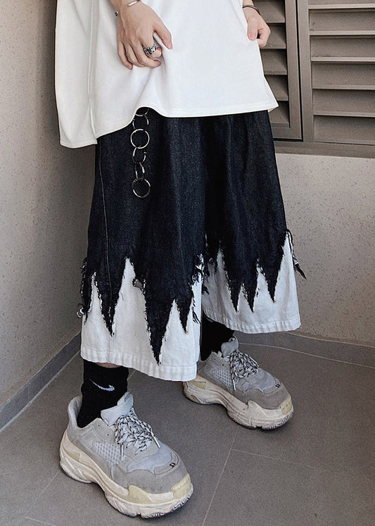 Black Summer Shorts Design Original Men Cool Patchwork Denim