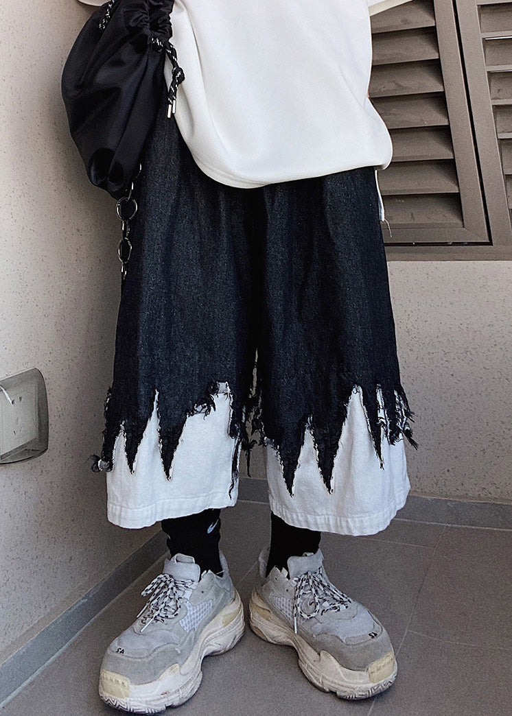 Black Summer Shorts Design Original Men Cool Patchwork Denim