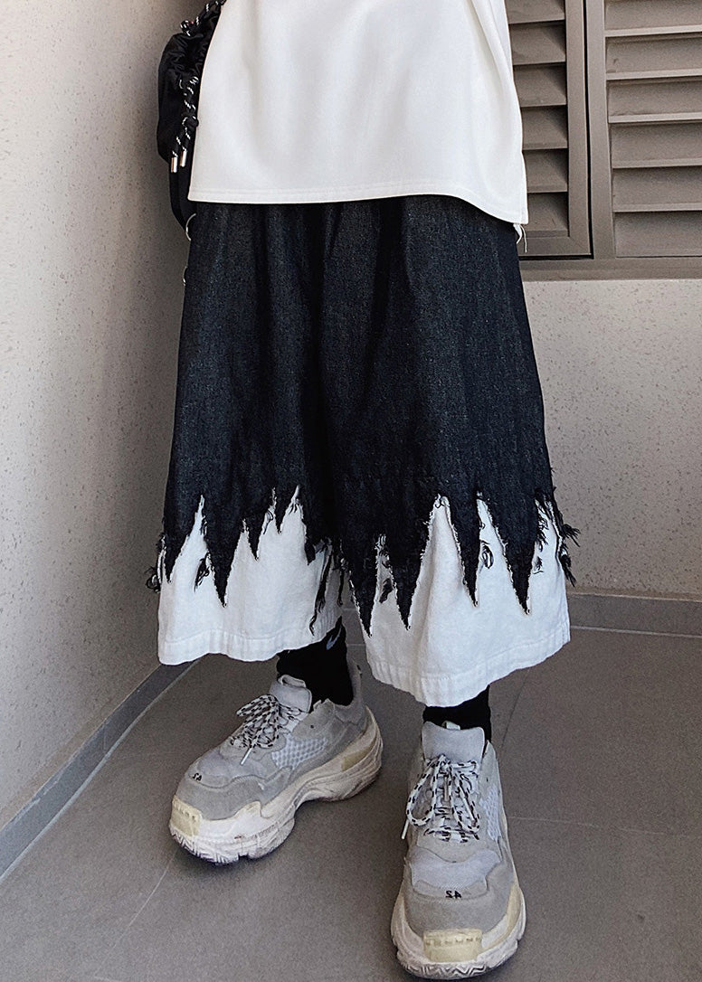 Black Men Design Denim Cool Shorts Original Summer Patchwork