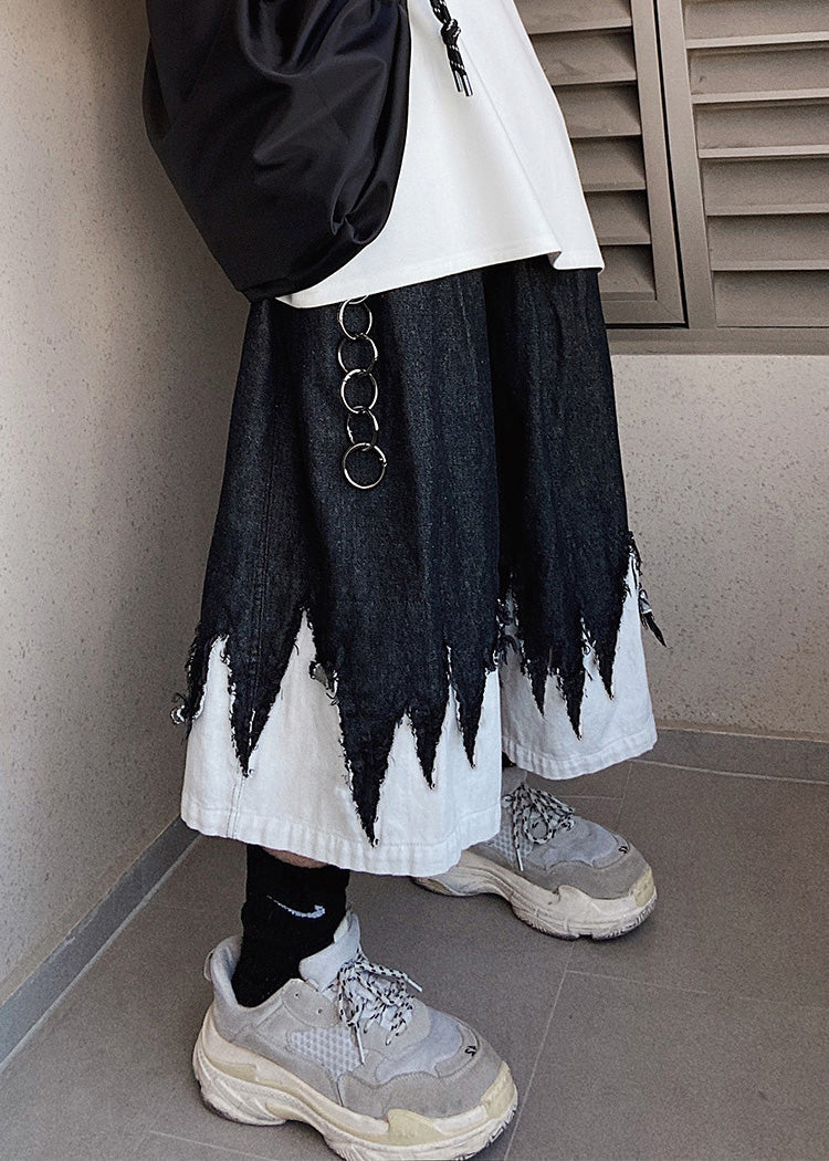 Black Summer Shorts Design Original Men Cool Patchwork Denim