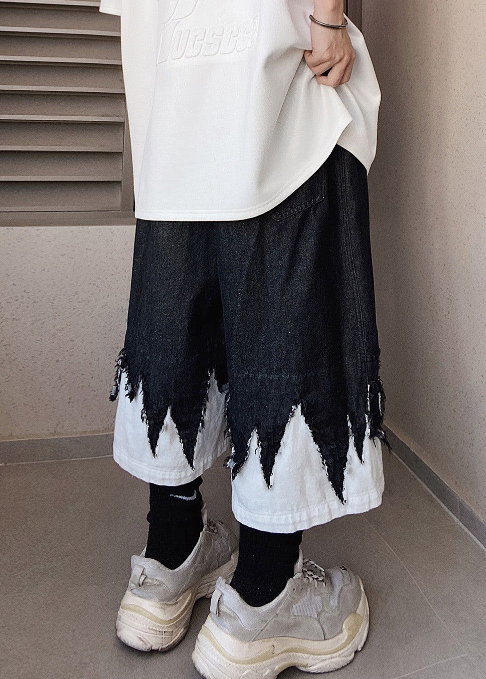 Black Men Design Denim Cool Shorts Original Summer Patchwork