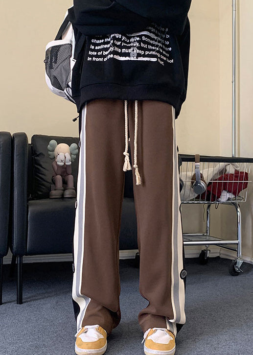 Cool Pants Striped Mens Patchwork Drawstring Spring Cotton Black