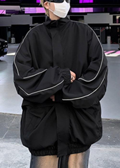 Cool Cotton Coats Mens Spring Black Up Pockets Zip