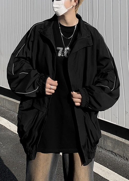 Cool Cotton Coats Mens Spring Black Up Pockets Zip