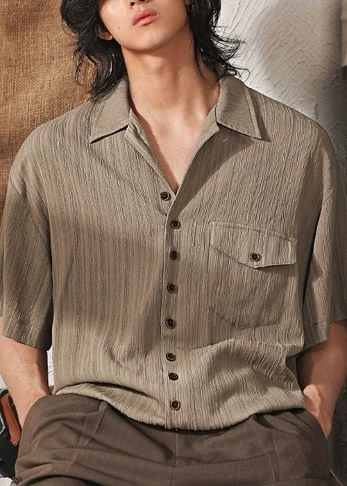 Ice Silk Pockets Button Coffee Pan Cool Peter Shirt Collar Men