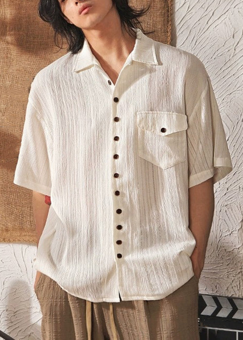 Ice Silk Pockets Button Coffee Pan Cool Peter Shirt Collar Men