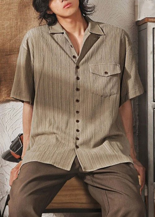 Ice Silk Pockets Button Coffee Pan Cool Peter Shirt Collar Men