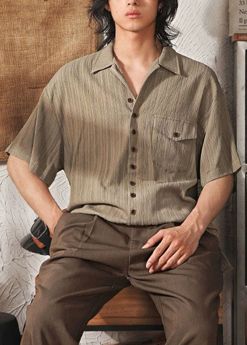 Ice Silk Pockets Button Coffee Pan Cool Peter Shirt Collar Men