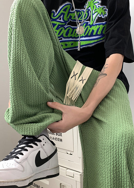 Grass Oversized Cotton Men Apparel Green Pants Cool Wrinkled