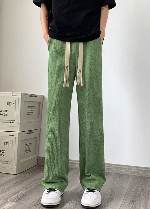 Grass Oversized Cotton Men Apparel Green Pants Cool Wrinkled