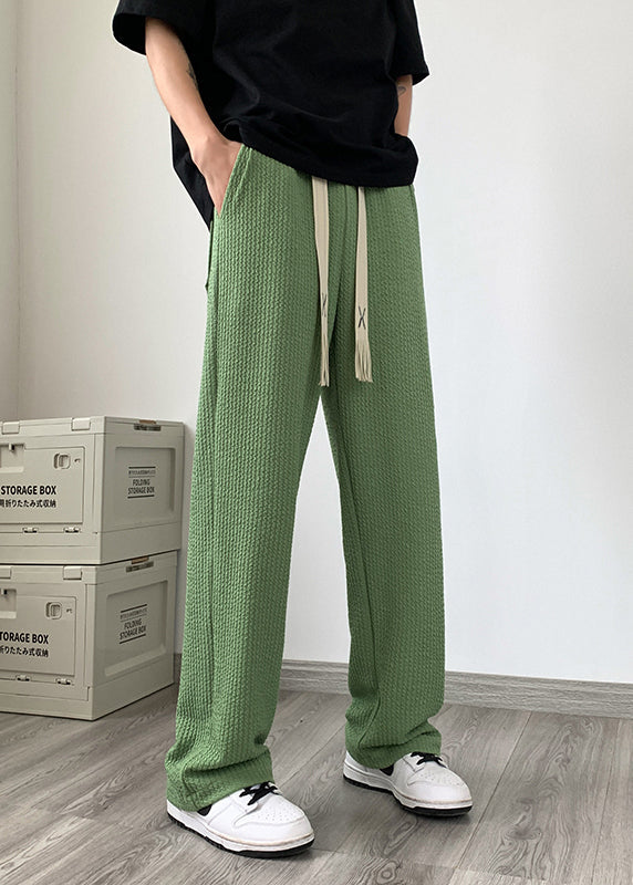 Grass Oversized Cotton Men Apparel Green Pants Cool Wrinkled