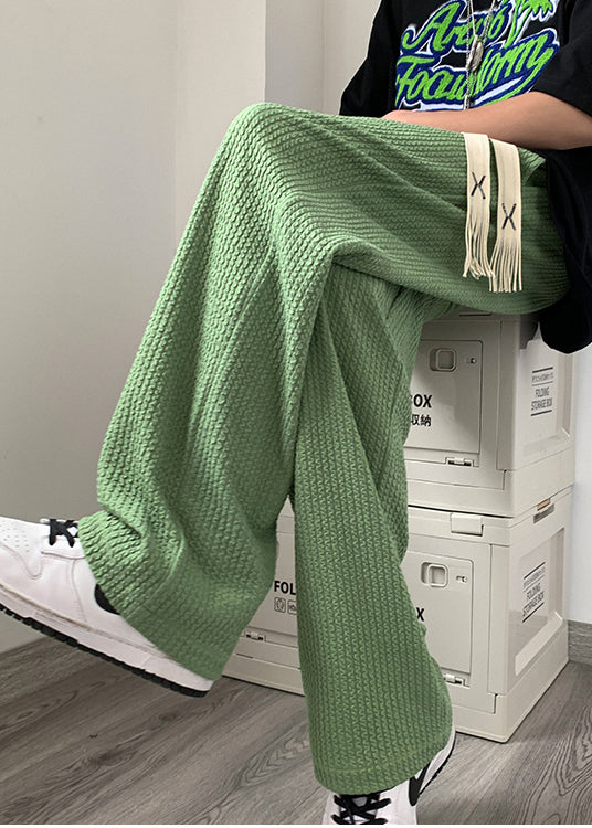 Grass Oversized Cotton Men Apparel Green Pants Cool Wrinkled