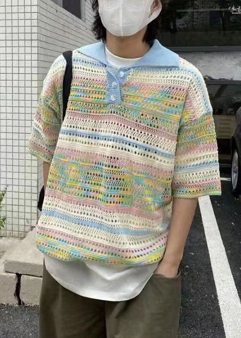 Polo Print Knit Cool Shirts Hollow Summer Out