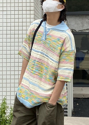 Polo Print Knit Cool Shirts Hollow Summer Out