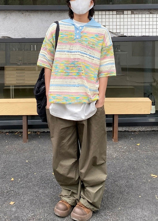 Polo Print Knit Cool Shirts Hollow Summer Out