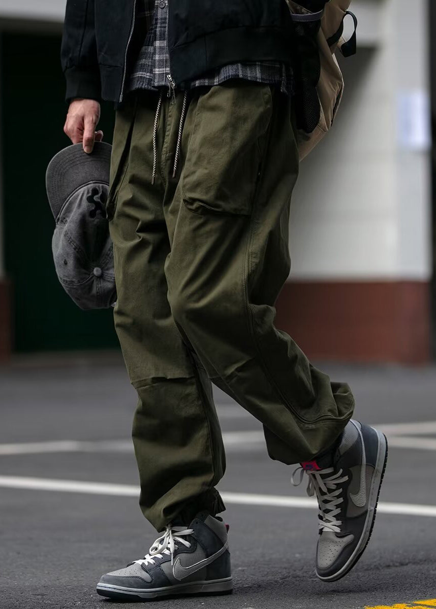 Pockets Mens Khaki Pants Spring Beam Cotton Waist Cool Elastic