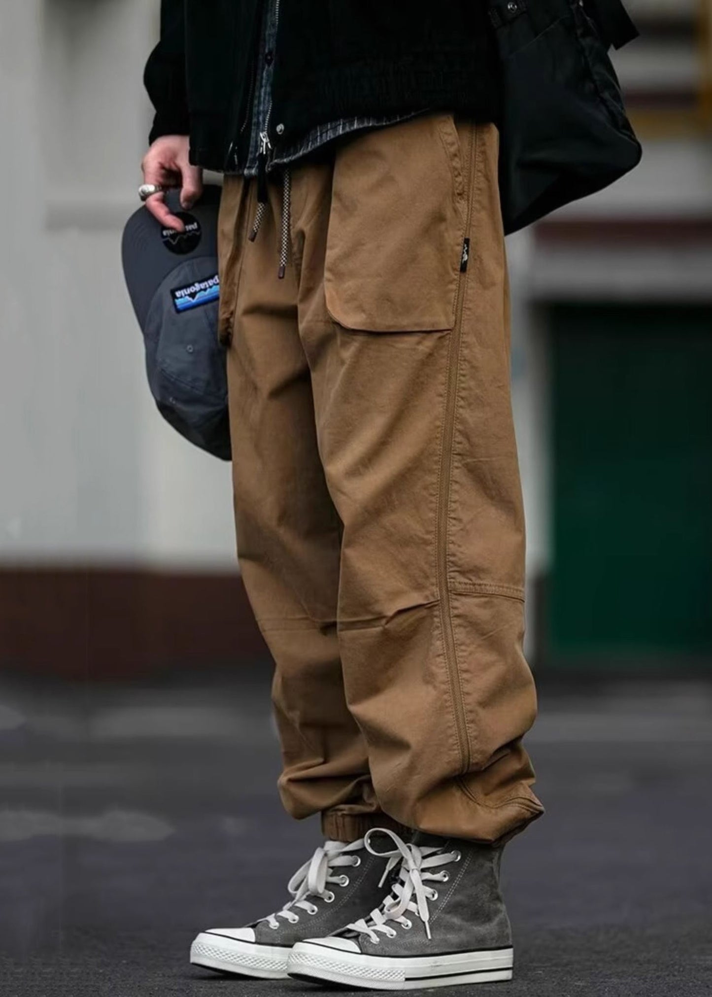 Pockets Mens Khaki Pants Spring Beam Cotton Waist Cool Elastic