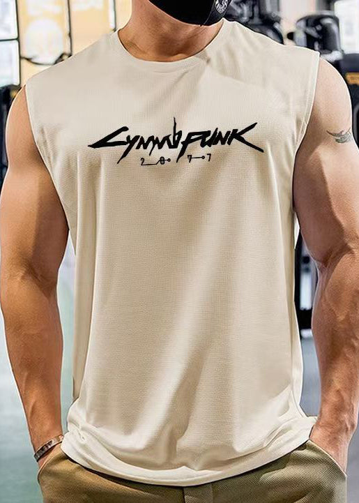 Print Cool Khaki Tank Cotton Men's Cozy Sleeveless