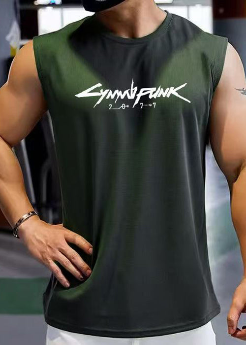 Print Cool Khaki Tank Cotton Men's Cozy Sleeveless