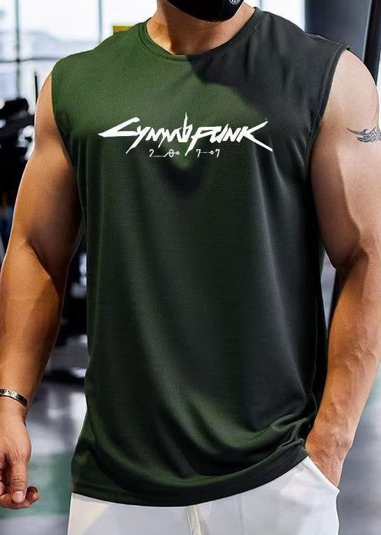 Print Cool Khaki Tank Cotton Men's Cozy Sleeveless