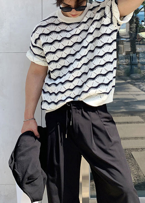 Shirt Striped Cool T Oversized Summer And White Men Knit