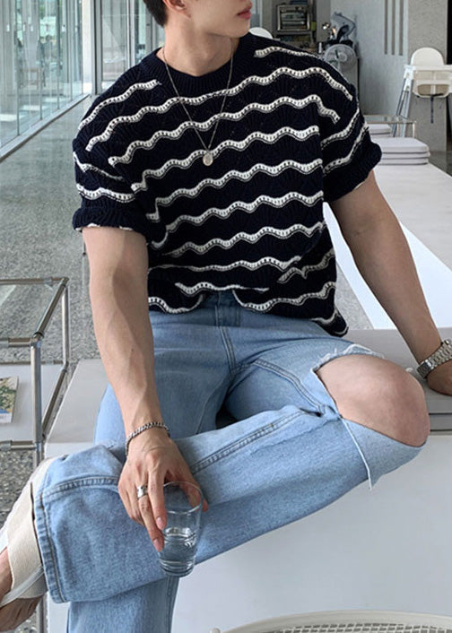 Shirt Striped Cool T Oversized Summer And White Men Knit