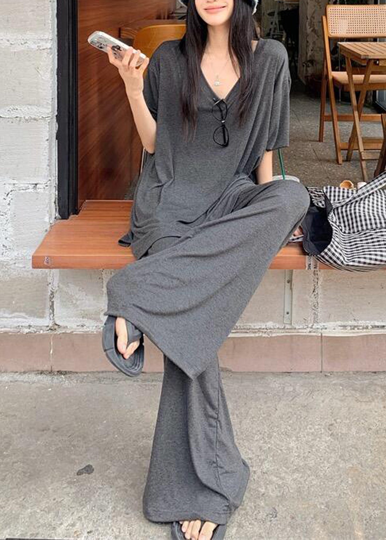 Pieces Cotton Cozy Fall Grey Set Oversized Two