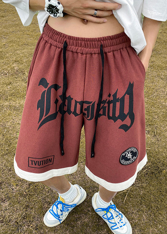 Cotton Summer Orange Shorts Letter Elastic Cozy Waist Mens