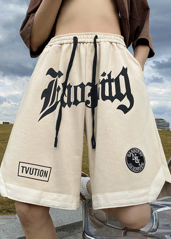 Cotton Summer Orange Shorts Letter Elastic Cozy Waist Mens